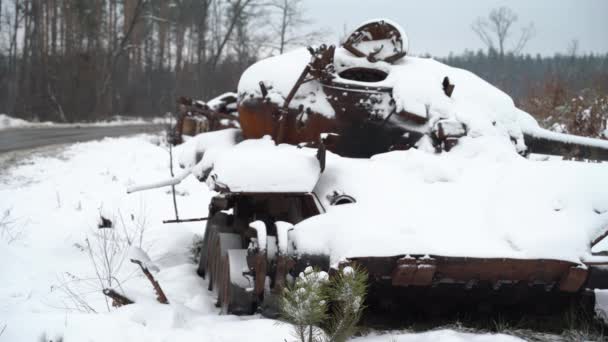 Destruyó Equipo Militar Ruso Nieve Durante Guerra Ucrania — Vídeo de stock