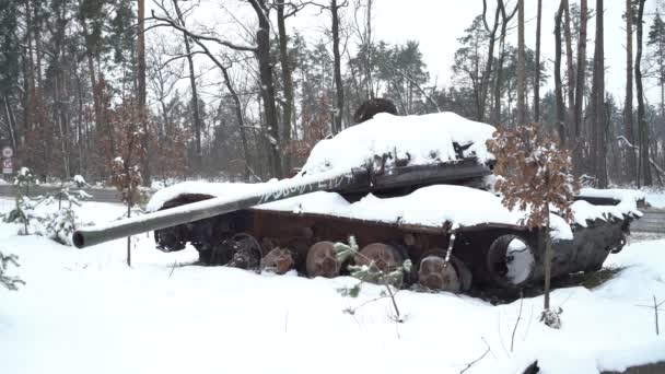Destroyed Russian Military Equipment Snow War Ukraine — Stock Video