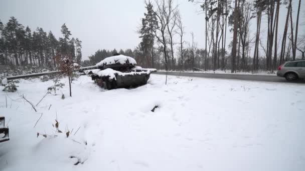 Guerra Ucrania Equipo Militar Ruso Destruido — Vídeos de Stock