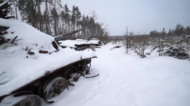 Guerra Ucrania Equipo Militar Ruso Destruido — Vídeo de stock