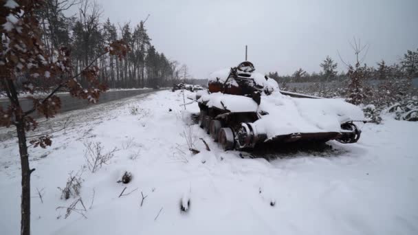 War Ukraine Destroyed Russian Military Equipment — Stock Video
