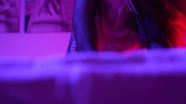 This stock video shows a beautiful woman in sexy lingerie