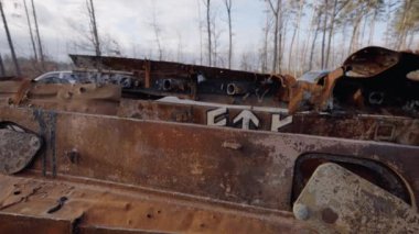 This stock video shows destroyed russian military equipment during the war in Ukraine.