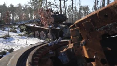 This stock video shows destroyed russian military equipment during the war in Ukraine.