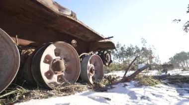 This stock video shows destroyed russian military equipment during the war in Ukraine.