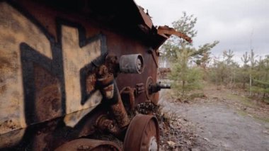 This stock video shows destroyed russian military equipment during the war in Ukraine.