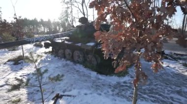 This stock video shows destroyed russian military equipment during the war in Ukraine.