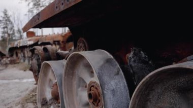 This stock video shows destroyed russian military equipment during the war in Ukraine.
