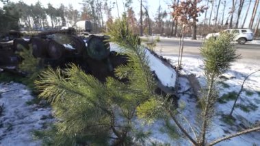 This stock video shows destroyed russian military equipment during the war in Ukraine.