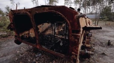 This stock video shows destroyed russian military equipment during the war in Ukraine.