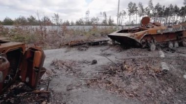 This stock video shows destroyed russian military equipment during the war in Ukraine.