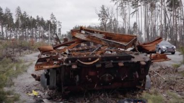 This stock video shows destroyed russian military equipment during the war in Ukraine.