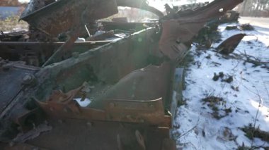 This stock video shows destroyed russian military equipment during the war in Ukraine.