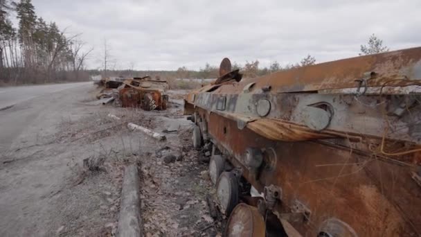 Stock Video Shows Destroyed Russian Military Equipment War Ukraine — 图库视频影像