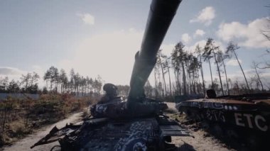 This stock video shows destroyed russian military equipment during the war in Ukraine.