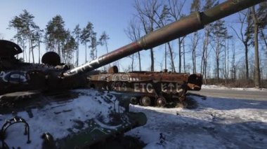 This stock video shows destroyed russian military equipment during the war in Ukraine.