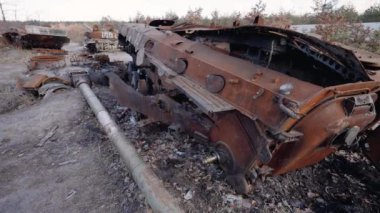 This stock video shows destroyed russian military equipment during the war in Ukraine.