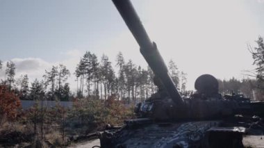 This stock video shows destroyed russian military equipment during the war in Ukraine.