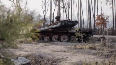 This stock video shows destroyed russian military equipment during the war in Ukraine.