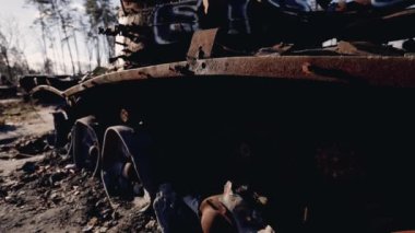 This stock video shows destroyed russian military equipment during the war in Ukraine.