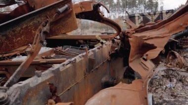 This stock video shows destroyed russian military equipment during the war in Ukraine.