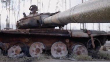 This stock video shows destroyed russian military equipment during the war in Ukraine.