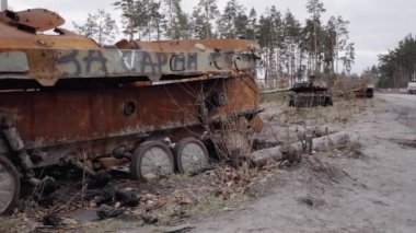 This stock video shows destroyed russian military equipment during the war in Ukraine.