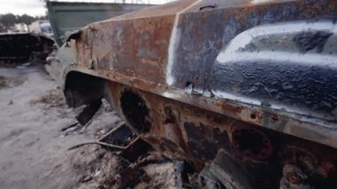 This stock video shows destroyed russian military equipment during the war in Ukraine.