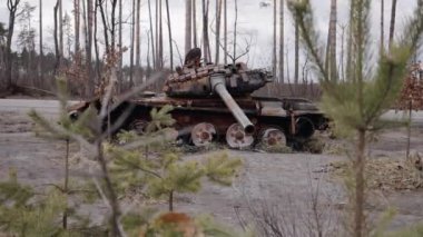 This stock video shows destroyed russian military equipment during the war in Ukraine.