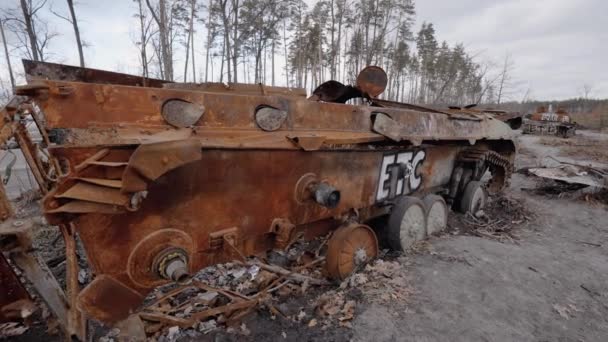 Questo Video Mostra Attrezzature Militari Russe Distrutte Durante Guerra Ucraina — Video Stock