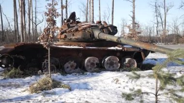 This stock video shows destroyed russian military equipment during the war in Ukraine.