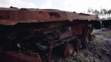 This stock video shows destroyed russian military equipment during the war in Ukraine.