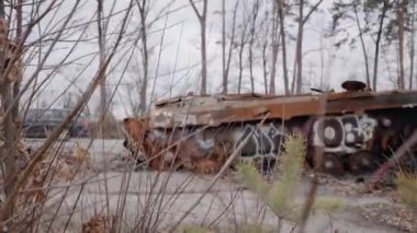This stock video shows destroyed russian military equipment during the war in Ukraine.