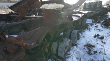 This stock video shows destroyed russian military equipment during the war in Ukraine.