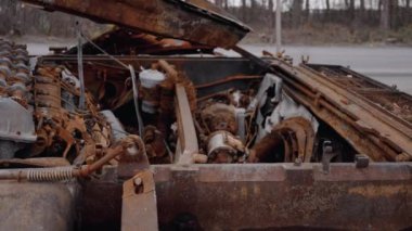 This stock video shows destroyed russian military equipment during the war in Ukraine.