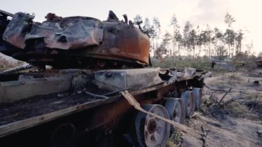 This stock video shows destroyed russian military equipment during the war in Ukraine.