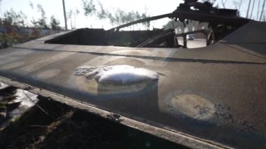 This stock video shows destroyed russian military equipment during the war in Ukraine.