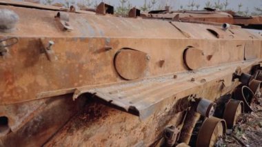This stock video shows destroyed russian military equipment during the war in Ukraine.