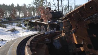 This stock video shows destroyed russian military equipment during the war in Ukraine.