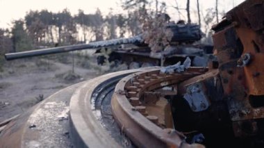This stock video shows destroyed russian military equipment during the war in Ukraine.