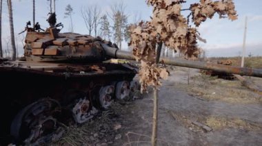 This stock video shows destroyed russian military equipment during the war in Ukraine.