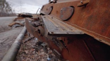 This stock video shows destroyed russian military equipment during the war in Ukraine.