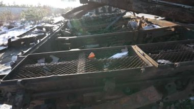 This stock video shows destroyed russian military equipment during the war in Ukraine.