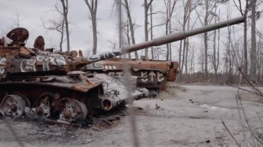 This stock video shows destroyed russian military equipment during the war in Ukraine.