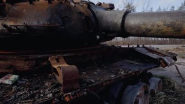 This stock video shows destroyed russian military equipment during the war in Ukraine.