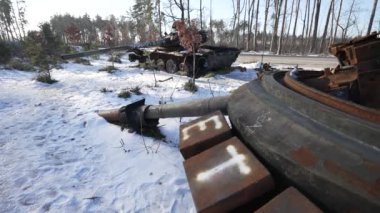 This stock video shows destroyed russian military equipment during the war in Ukraine.