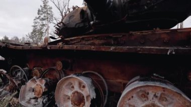 This stock video shows destroyed russian military equipment during the war in Ukraine.