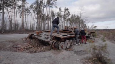 This stock video shows destroyed russian military equipment during the war in Ukraine.