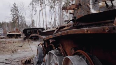 This stock video shows destroyed russian military equipment during the war in Ukraine.