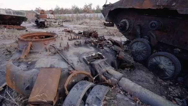 Stock Video Shows Destroyed Russian Military Equipment War Ukraine — Vídeo de Stock